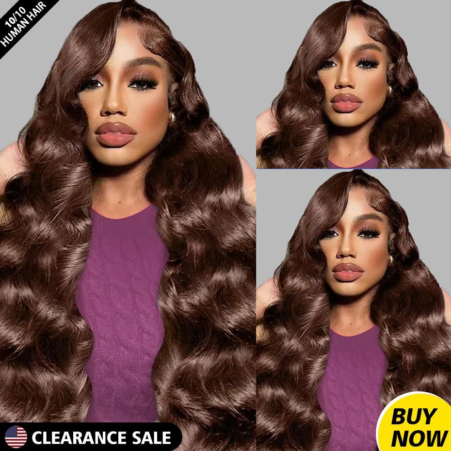 [Bling Hair ] 13x6 16-32 Inch Chocolate Brown Lace Front Wigs Body Wave Real Hair Wigs Pre Plucked 180% Density 4# Brown Wig
