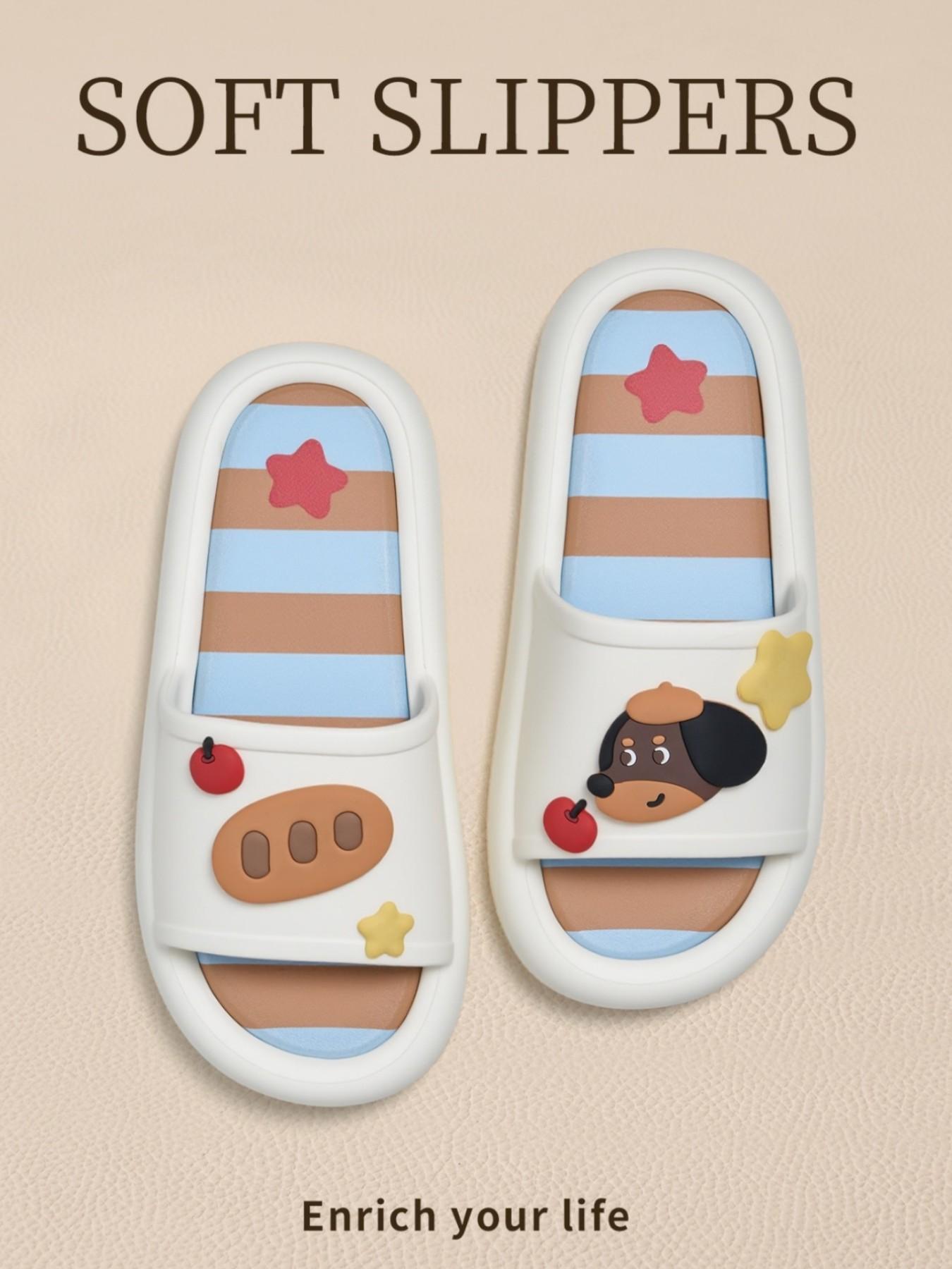Cute Cartoon Dog Eva Slippers, Colorblock Striped Design, Comfortable Indoor Footwear, Perfect Gift, Multiple Colors Available