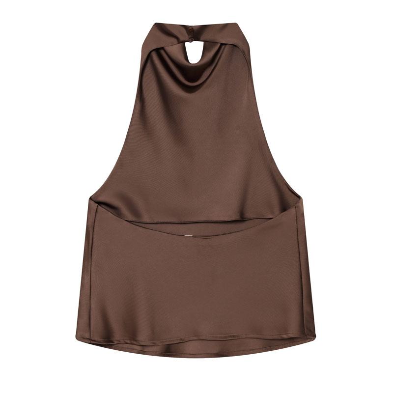 Summer Women's Halter Top Sleeveless Vest Fitted Satin Backless Cute Top Black Pink White Streetwear Elegant Women's Top Casual Brown Sexy Top