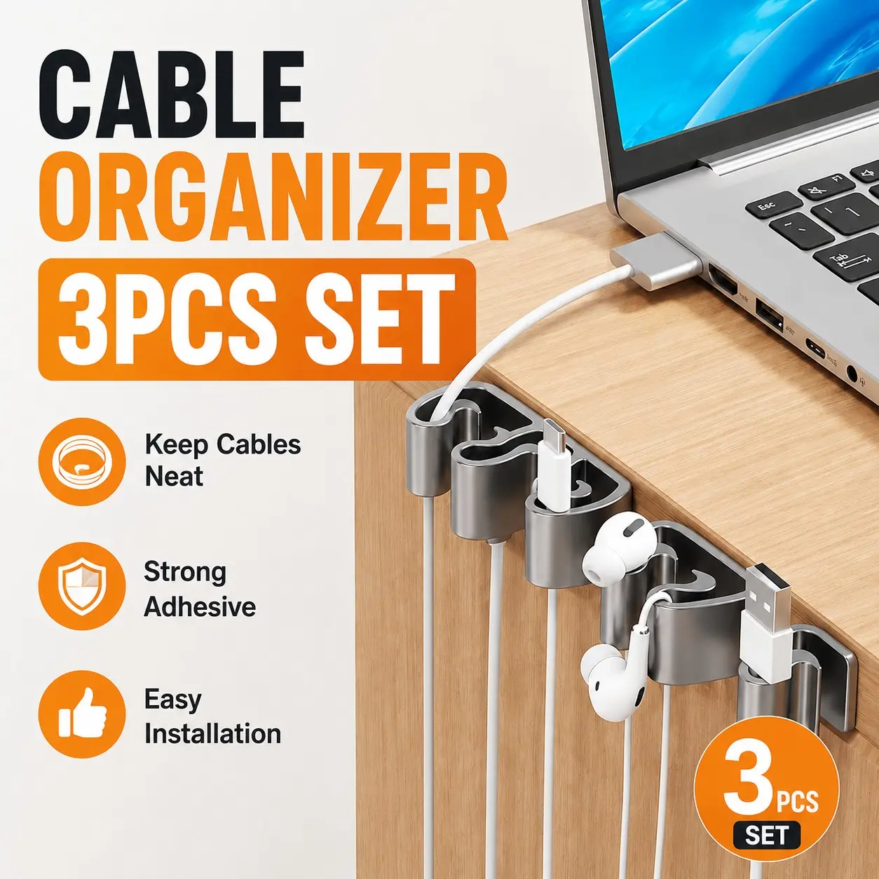 1 Set Desktop Data Cable Organizer Hook, Anti-Tangle Separating Clip, Office Desk Storage Solution, Ideal for Bedroom, Dorm, Rental Spaces