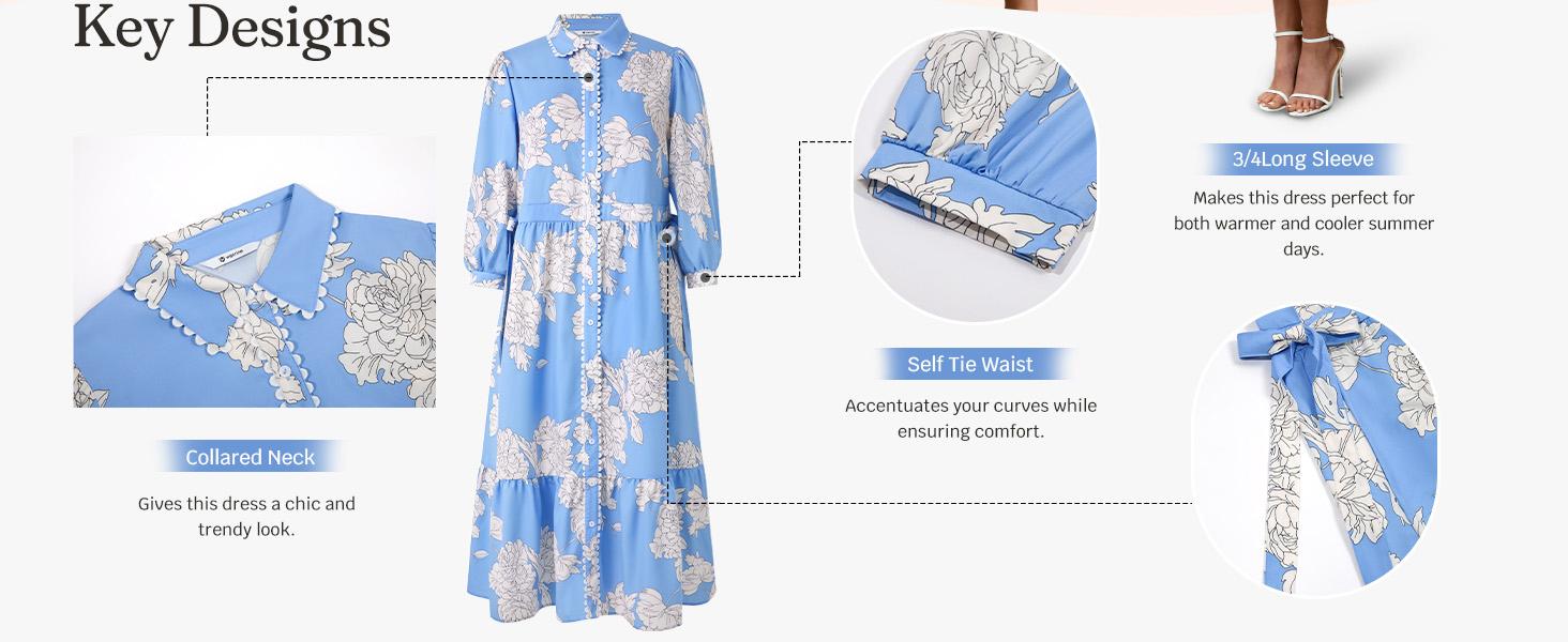 Wenrine Women’s Maxi Shirt Dress Casual Floral Collared 3/4 Long Sleeve Drawstring Waist Fall Button Down Dresses Wenrine Women’s Maxi Shirt Dress Casual Floral Collared 3/4 Long Sleeve Drawstring Waist Fall Button Down Dresses