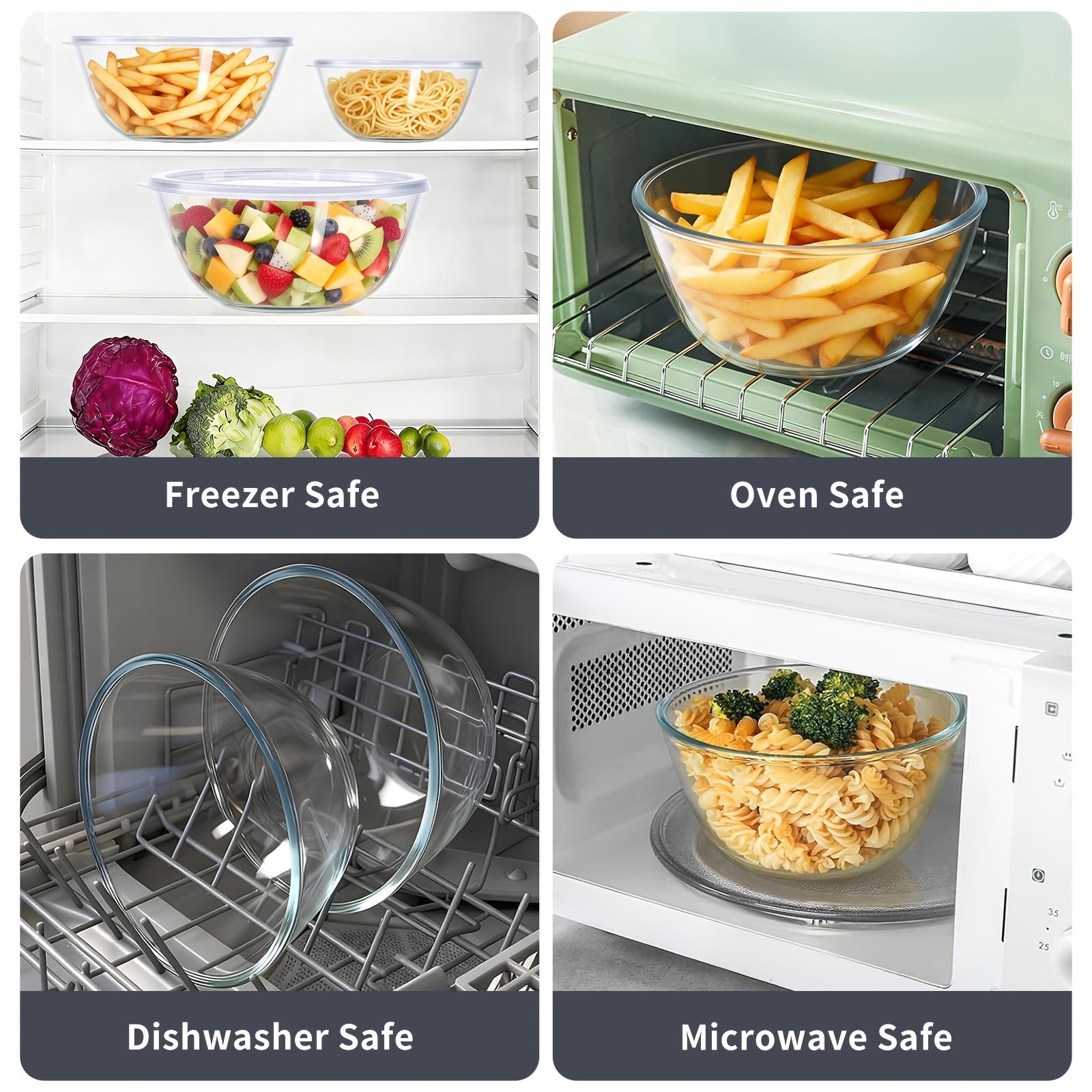 Glass covered mixing bowl set with large capacity salad bowl, suitable for baking and cooking, can enter preheated oven, dishwasher, freezer and microwave oven, Salad Serving Bowls