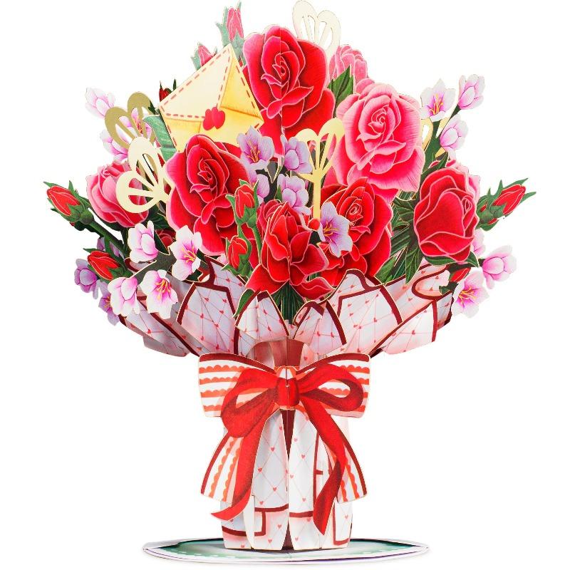 Paper Love Flower Bouquet Pop-Up Card – Mothers Day Gift, Mother's Day Card, Mom's Day Flowers, 3D Popup Greeting Card, Keepsake Flowers, Inspirational Card, Gifts for Mom, Wife, Grandma, Mother-In-Law, Birthday, Anniversary, Get well, Thank You