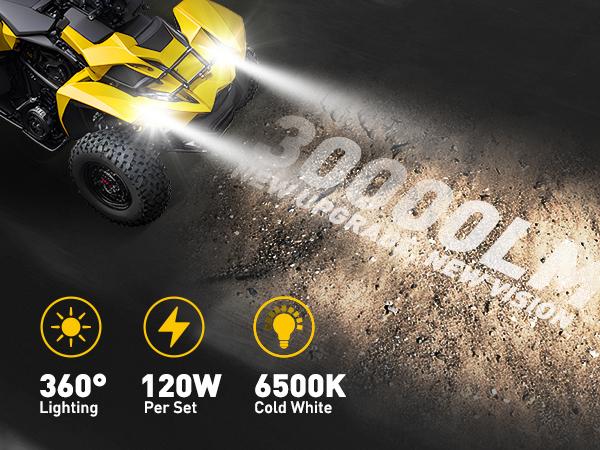 AUXITO H13/9008 LED Bulbs, 900% Brighter 120W 30000LM Per Set, 6500K Cool White H13 LED Bulbs, Plug-N-Play Halogen Replace H13 Bulbs, Canbus Ready, Pack of 2