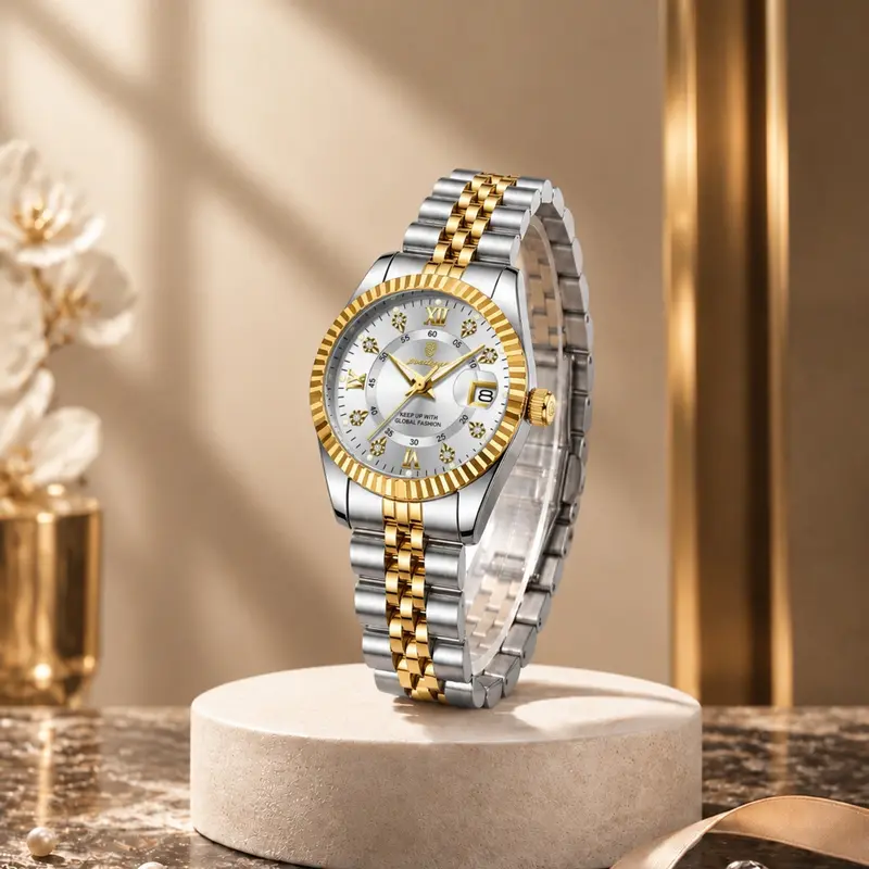 【Black Friday】Women's Elegant Round-Dial Analog Quartz Watch, Luminous and Water-Resistant Timepiece for Parties and Daily Wear, Versatile Birthday Gift with Gift Box