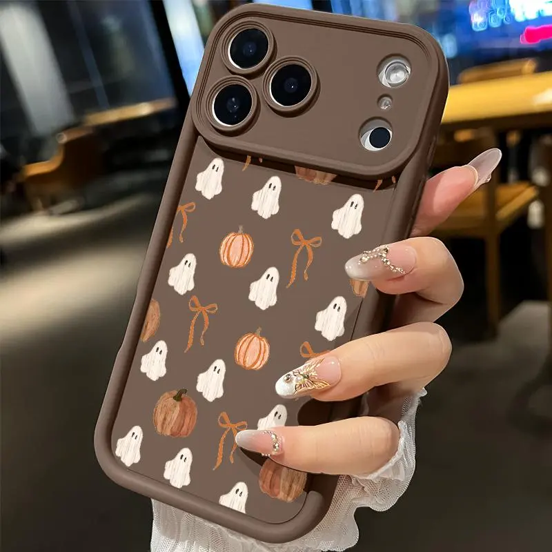 Ghost Pumpkin Bow Pattern Silicone Phone Case - Shockproof, Rugged, Durable Smartphone Protector for iPhone 18 Pro Max,17,,16,15,14 Plus,13,12,11,XR,X,SE & Samsung Galaxy S26 Ultra,S24,S23 Plus,S25,S22+ - Handheld Devices Accessories with Drop Protection