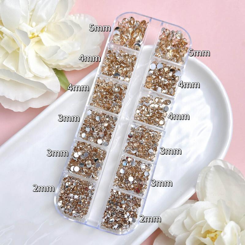 1 Box MultiSized Semi-circular Rhinestones Nail Charms Sparkling Champagne Color Flat Bottomed Resin Diamond Nails for Women DIY Pen Headphones Shoes Nail Art Bling Rhinestone Decoration