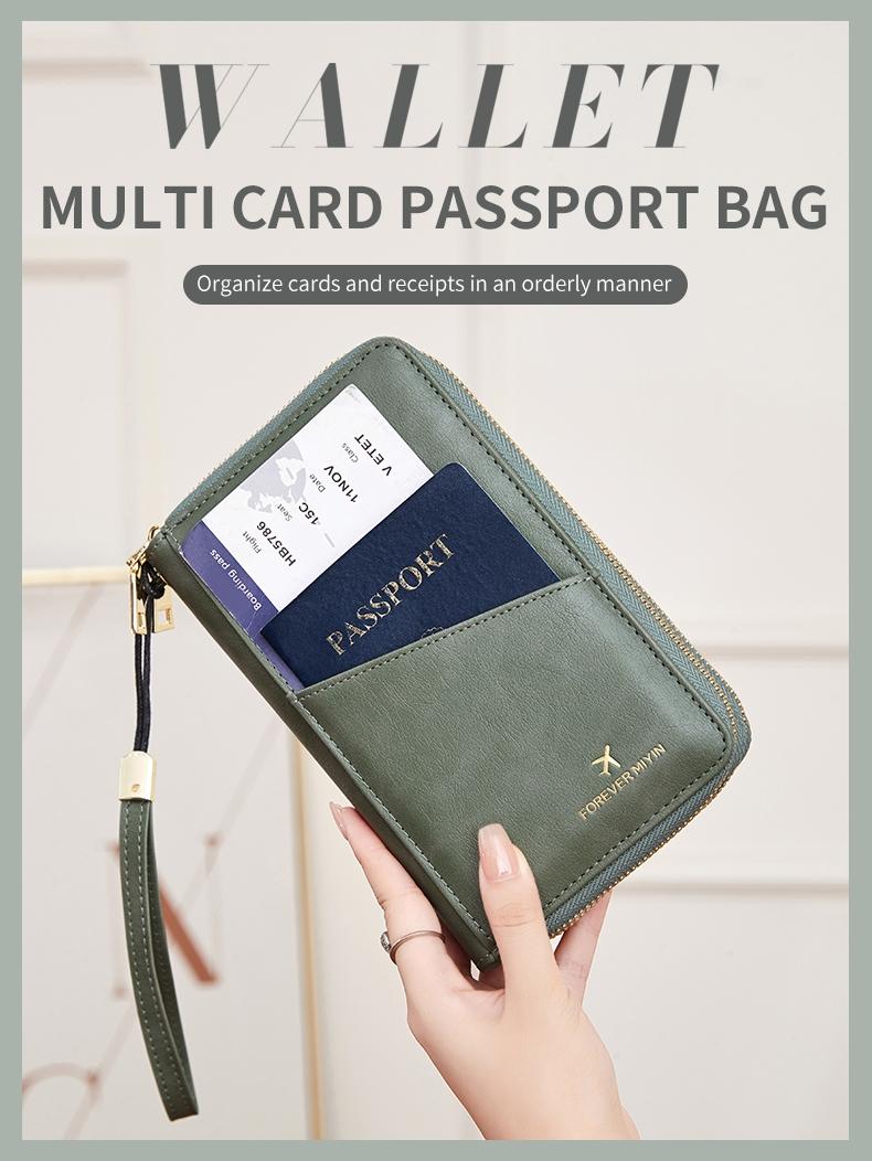 RFID Blocking Travel Wallet, Dual Zipper Design, PU Leather Passport Holder, Passport Cover, Ticket Organizer, Credit Card Case, Document Bag, Family Trip File Manager