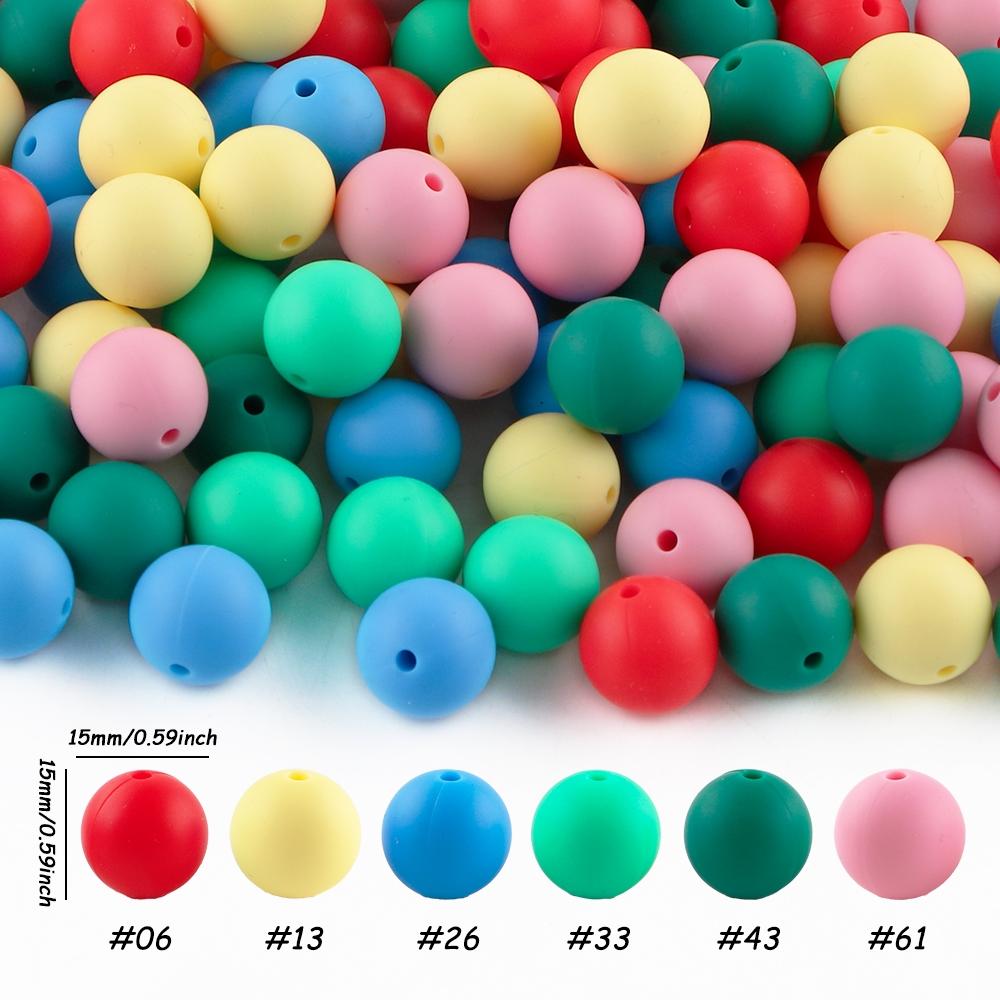 48pcs silicone solid color round beads Bead Assortment in 6 color combinations suitable for DIY bead pens, pendants, keychains, bracelets, necklaces, etc