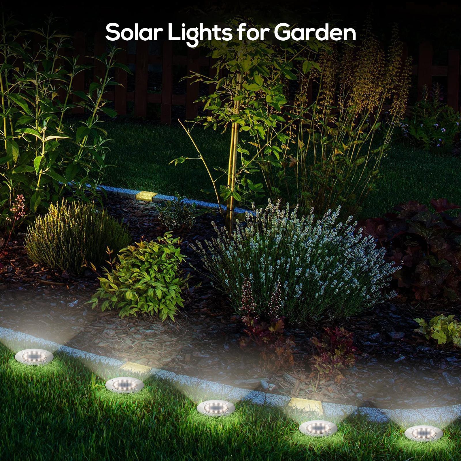 Earrck Solar Outdoor Lights, 12 LEDs Solar Garden Lights/Warm&White Super Bright in-Ground Lights/IP65 Waterproof/Solar Disk Lights for Garden&Yard&Walkway&Patio&Lawn&Driveway&Pathway&Pool&Outdoor(8/12Pack)