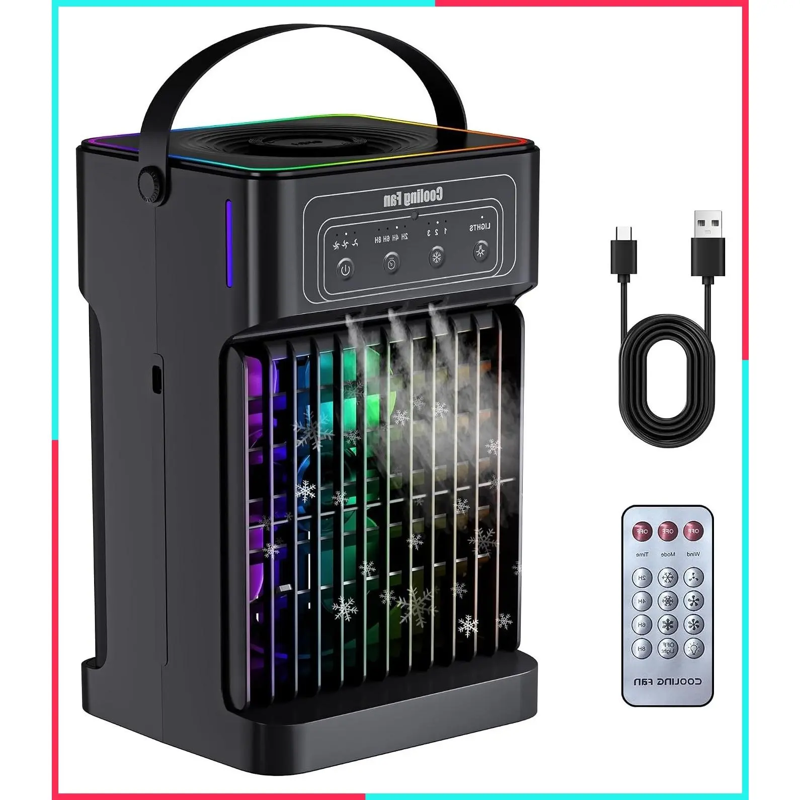 2026 Upgraded 4-in-1 Portable Air Conditioner, Quiet Evaporative Air Cooler with Remote, 1100ML Tank, 7 Color Light, Personal Mini AC Unit