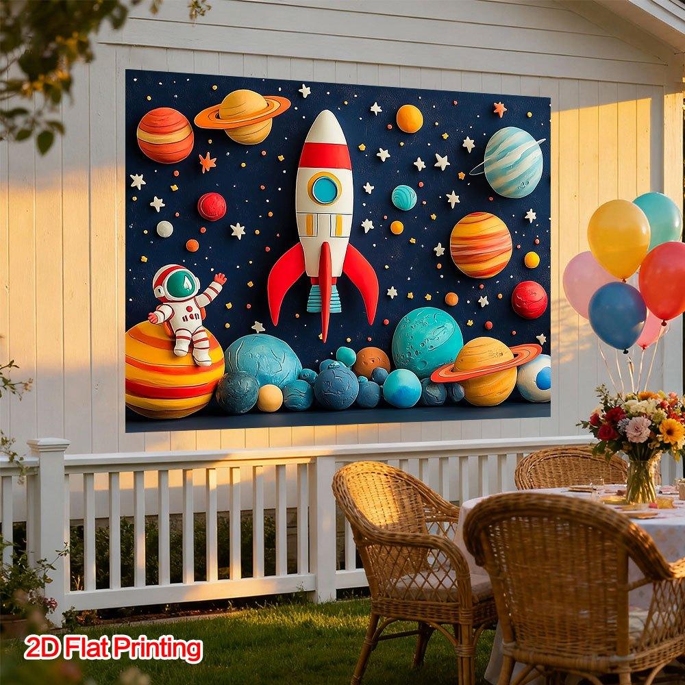 Astronaut Birthday Banner, Rocket, Planet, Space Astronaut, Polyester Decorative Background Cloth, Party Supplies, Home Decoration