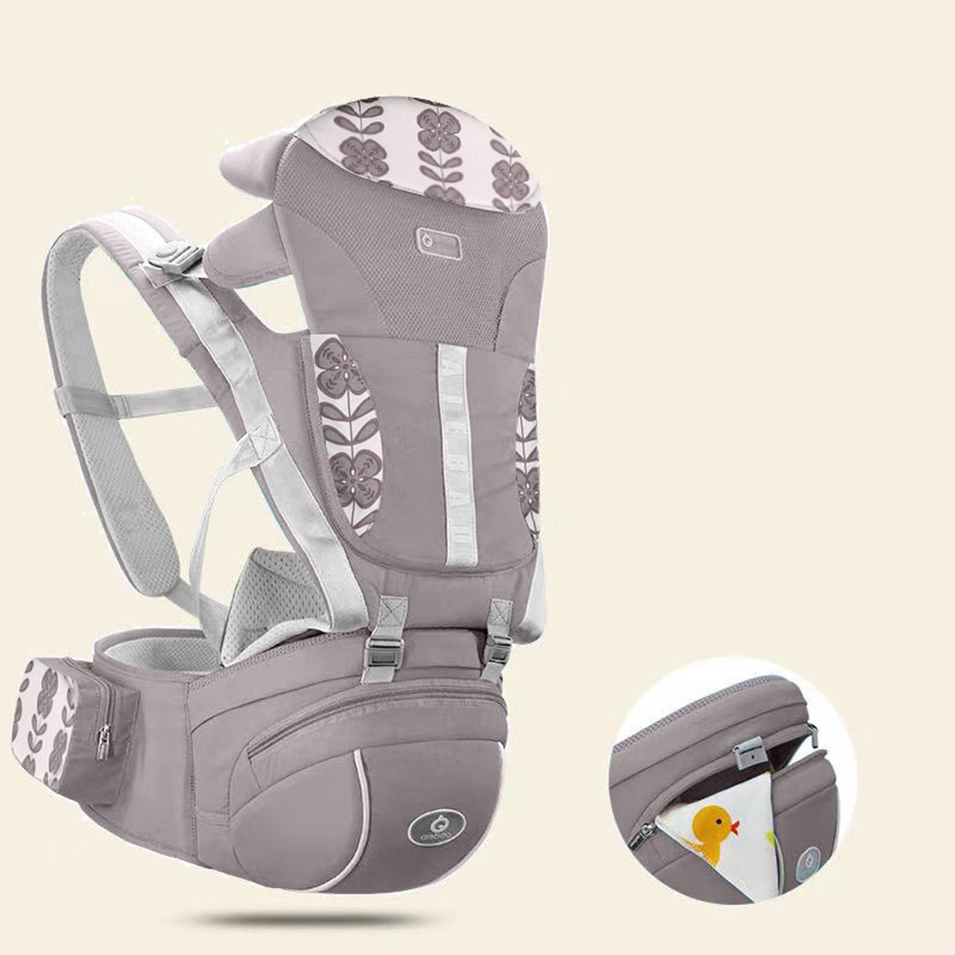 Multifunctional Baby Carrier with Waist Stool, Adjustable Front Carry Sling for Infants, Kangaroo Style Backpack for Newborns to Toddlers