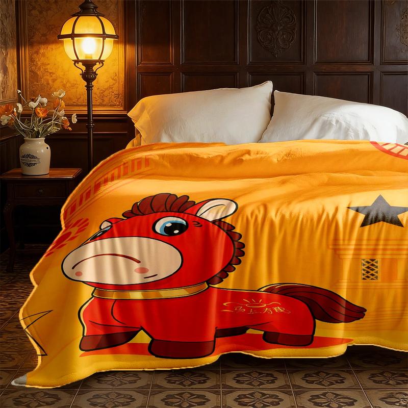 Cry Horse Theme Blanket, High-Weight Flannel Fabric, Soft and Warm, Anti-Wrinkle, Easy Clean, Perfect Gift for Friends and Lovers, Happy Blanket Gifts