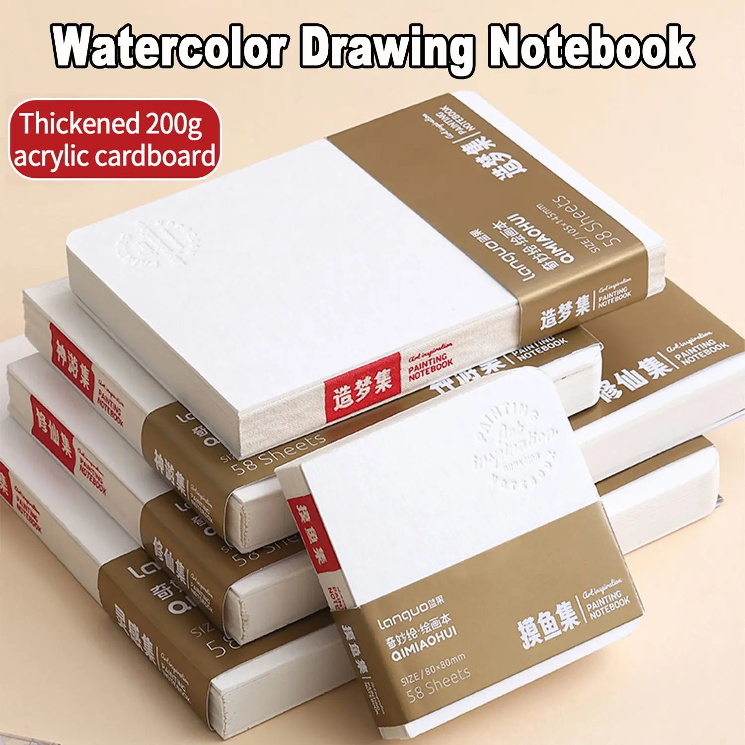Languo 5 Sizes Art Sketchbook, 200g Thick Paper, 58 Pages Blank, 180° Lay Flat, Portable, Watercolor Acrylic Marker Friendly, Student Art Journal