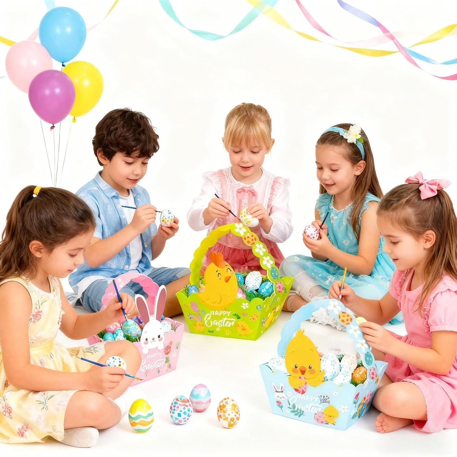 12pcs Easter Basket Set with Handle, Mini Egg Gifts, Cute Bunny Stickers, Wedding Party Supplies, Party Favors, Craft Decoration, Rabbit