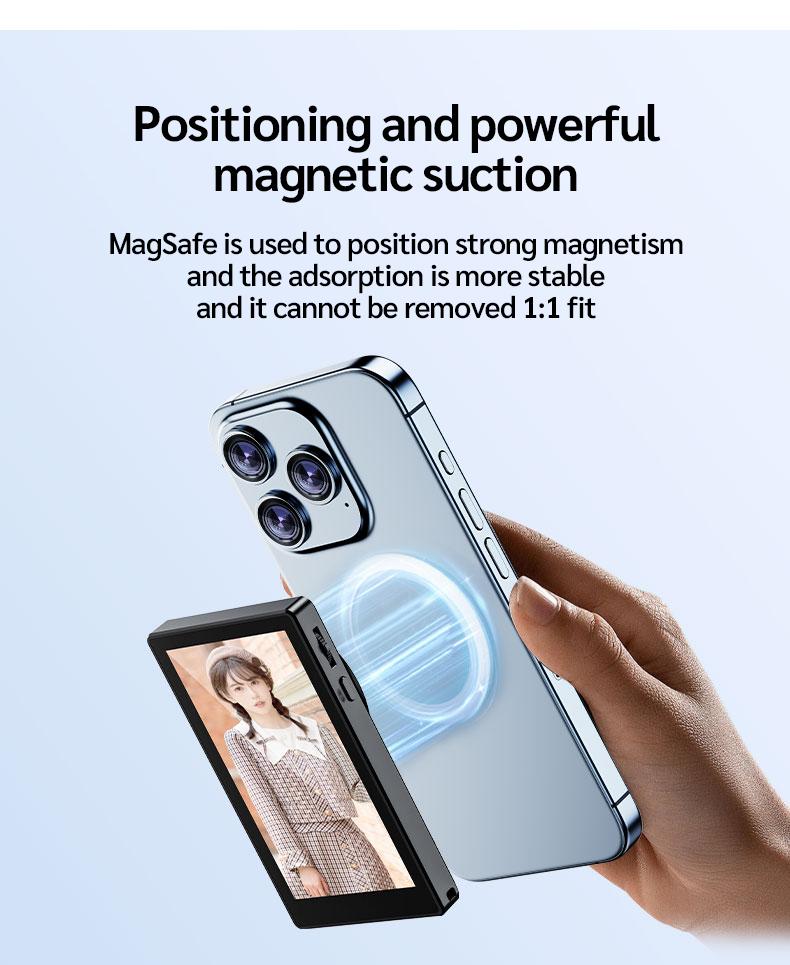 Mobile Vlog Selfie Monitor Screen, Magnetic Phone Clip Mount and Bluetooth-compatible Remote, Wireless Connection for Vlog Shooting and Rear Selfies, Smartphone Camera Accessories