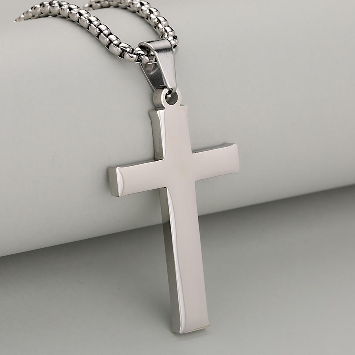 Cross Necklace Set for Men & Women – 2PCS Titanium Steel Pendant Chain, Meaningful Prayer Gift for Him & Her