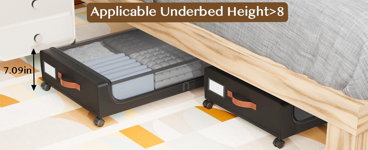 Under Bed Storage with Wheels, UnderBed Storage Containers with Clear Lid and Handles, XXL 60L Under the Bed Storage Bins Drawers for Clothes,Blankets,Shoes,Books (BLACK, 2 PACK)
