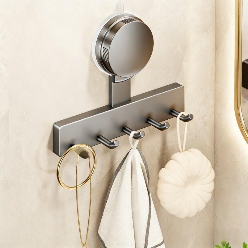 5 Hook Suction Cup Hooks, No Drilling, Waterproof, Reusable, Bathroom Door Hanger, Kitchen Utensil Holder, Luxury Towel Rack