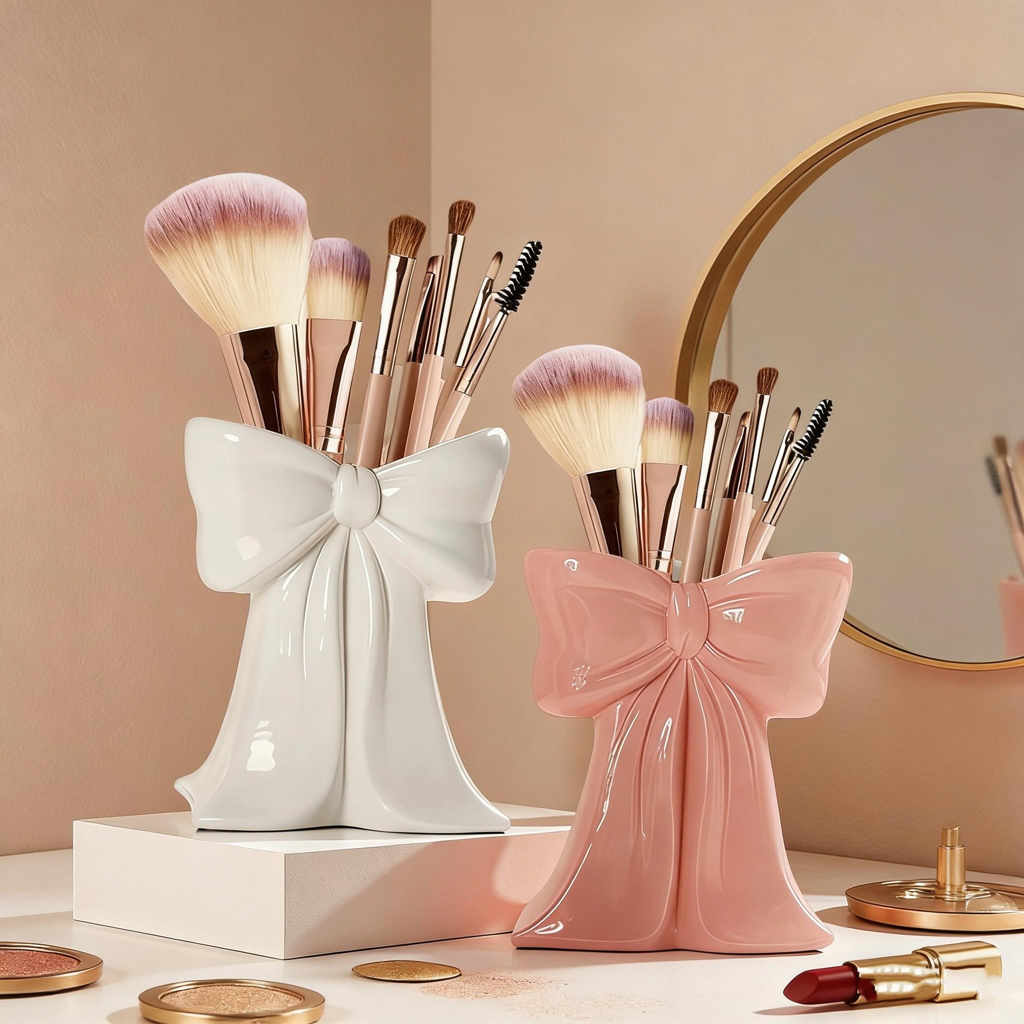 Bow Shape Makeup Storage Box, Cosmetic Tool Organizer, Desktop Decorative Vase, Living Room TV Cabinet Bow Decoration, Beauty Organizer, Beauty Supplies Organizer