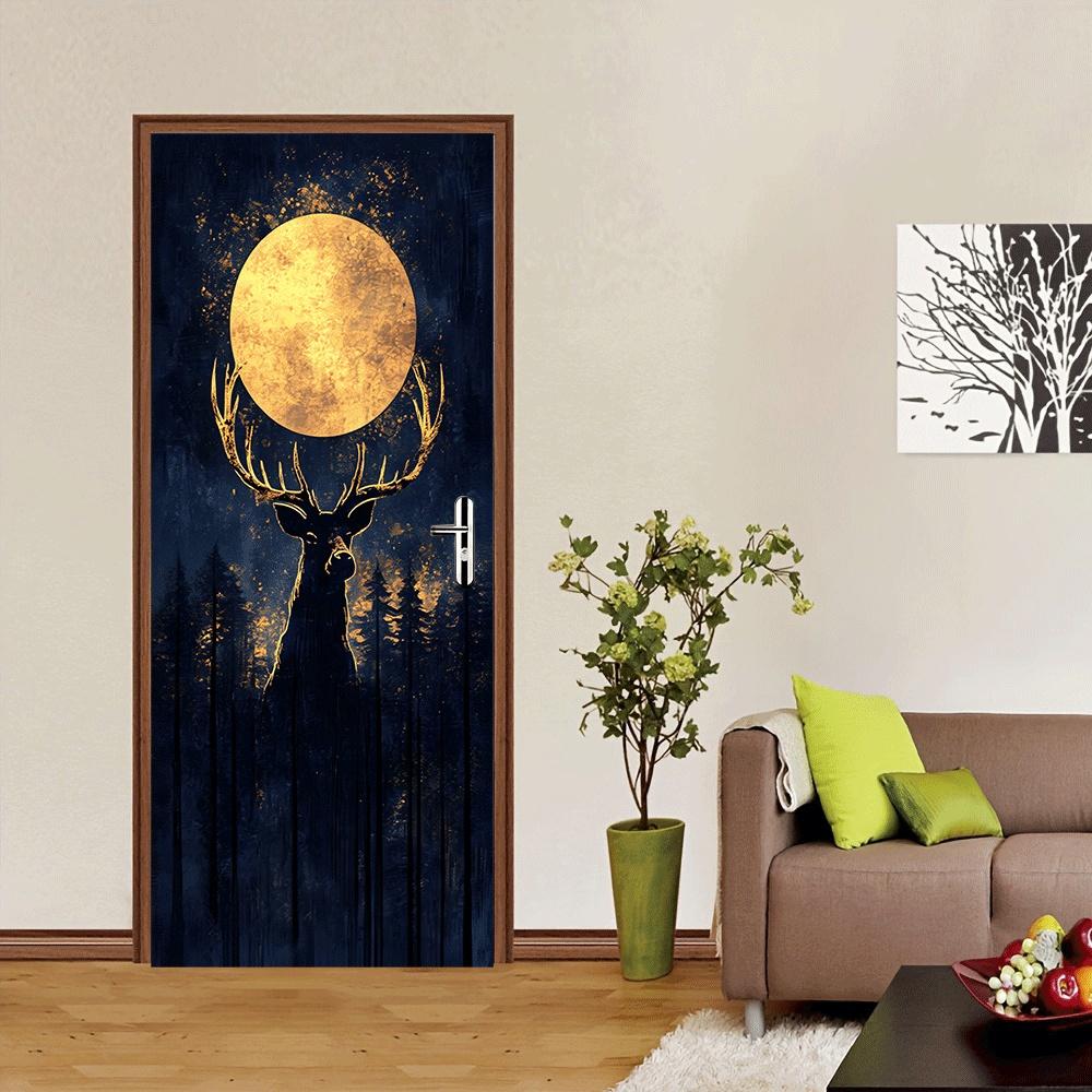 2pcs   Vintage Moonlight Deer Head Wall Sticker Nordic Style Removable Self Adhesive Waterproof Vinyl Decal for Living Room Bedroom Home Decor Art Mural Animal Pattern Wall Decoration Modern Minimalis