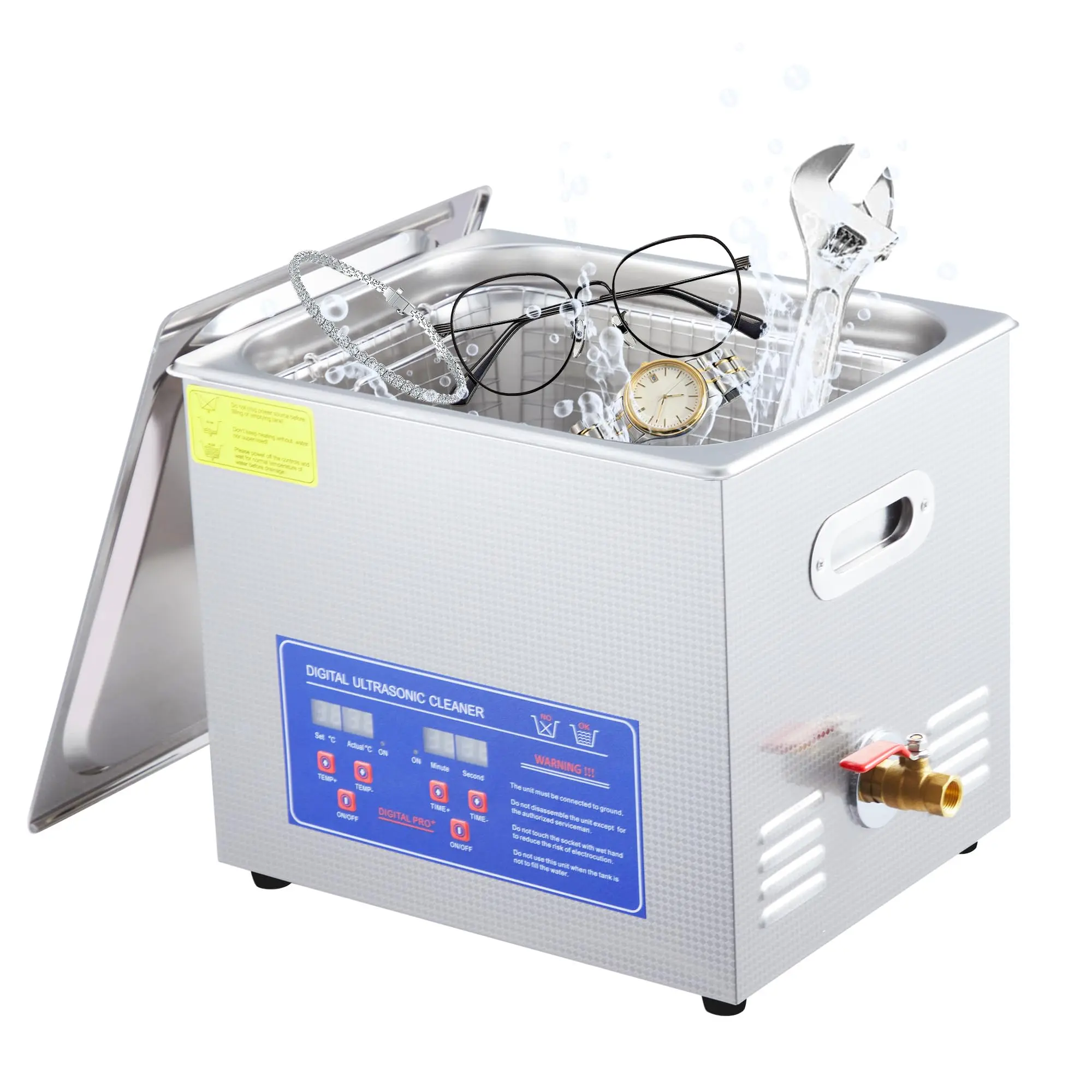Commercial Ultrasonic Cleaner, 10 L Professional Ultrasonic Cleaner, 40kHz with Digital Timer&Heater, 240 w Excellent Cleaning Machine for Watch Eyeglasses Rings