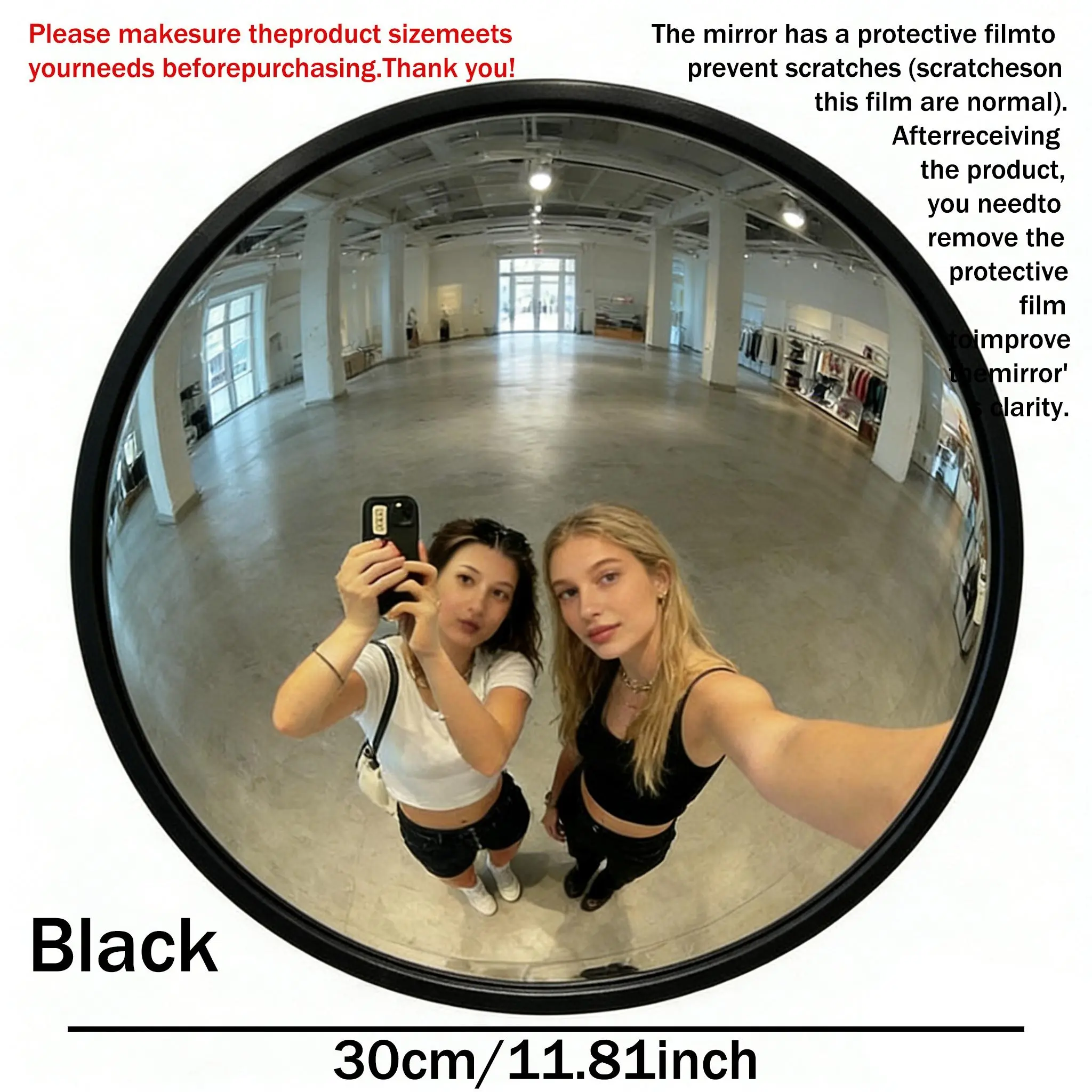 Black Art Decor Round Convex Mirror, Wide-Angle Wall-Mounted Home Decor for Living Room, Trendy Industrial Aesthetic Fisheye Decorative Mirror