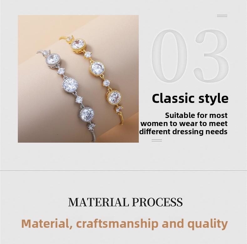 Light luxury style exquisite high-end champagne gold round zircon bracelet, new niche fashion women's hand accessory with pull-string design