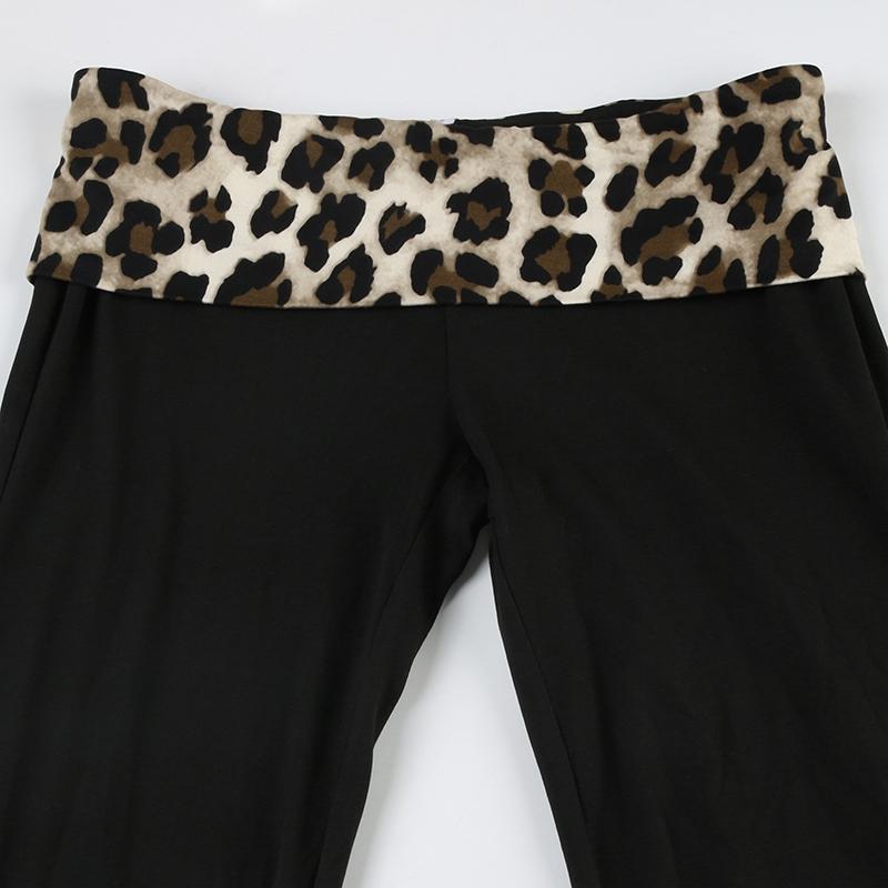 Women's Leopard Patchwork Print Flare Leg Pants, Casual Comfy Drop Waist Bell Bottom Trousers for Daily Wear, Women's Fall & Winter Bottoms, Womenswear