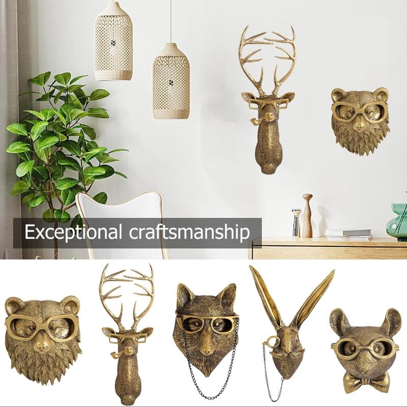 Animal Head Design Wall Decoration, 5 Counts/set Creative Resin Animal Head Wall Hanging Decoration, Unique Home Living Room and Bedroom Hanging Decoration, Home Decor Ornaments
