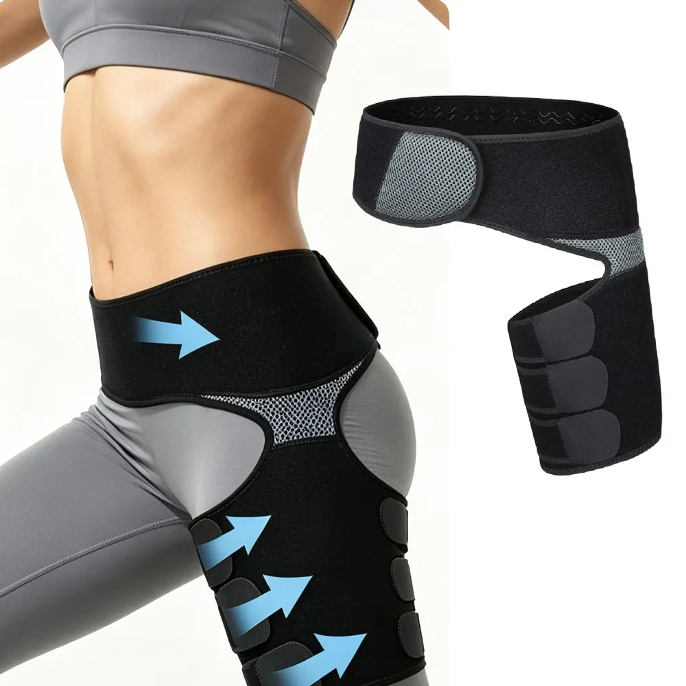 Adjustable Hip Groin Support Brace for Men & Women, 3-Strap Compression Wrap for Hip Flexor Pulls, Thigh Stabilizer for Sports Training, Sports Protective Gear