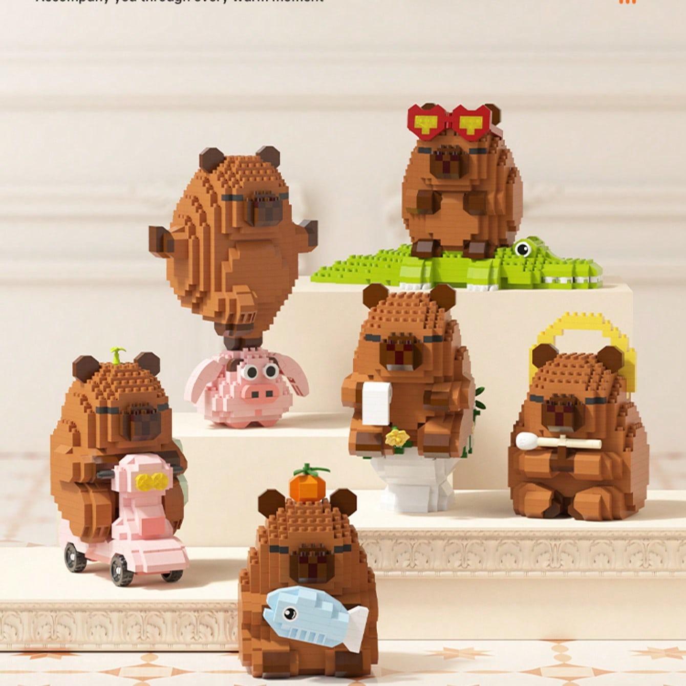 Cute Capybara Animal Building Blocks, Mini Figure Construction Kit, Creative DIY Model Toys for Kids, Relaxing Puzzle Assembly Gift for Birthday Christmas 3d printed t13 action