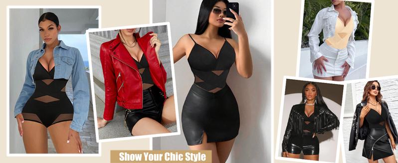 Avidlove Shapewear Bodysuit for Women Body Shaper Tummy Shapewear Plus Size Body Suits with V Neck Adjustable Spaghetti Strap & X Cross Design