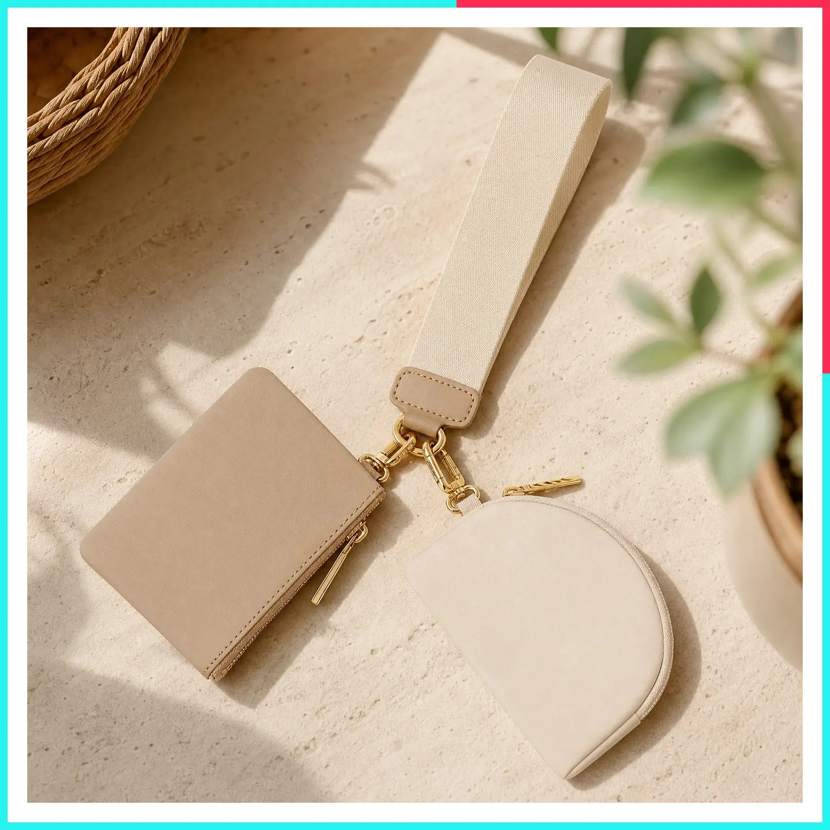 Detachable Dual Pouch Keychain Wristlet Wallet, Portable Mini Zip Around Coin Purse for Women Men