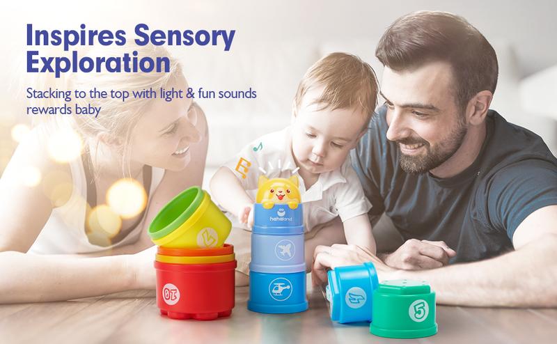 hahaland Stacking Cups Toys for Toddlers 1-3y - Toddler Toy Age 1-2 Learning Montessori Toys for 1 Year Old Boy Birthday Gift Baby Stacker Cups 12-18 Months