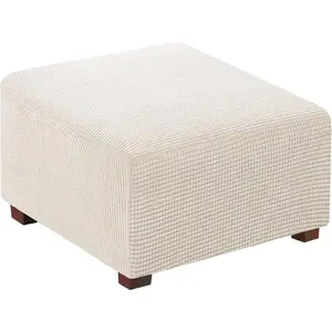 Stretch Ottoman Cover Square Ottoman Slipcovers Furniture Protector for Folding Storage Stool Soft Slipcover with Elastic Bottom (Small Size - Ivory)