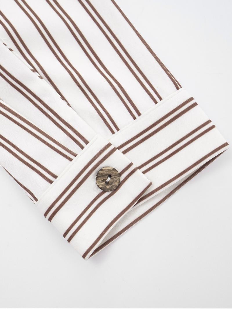 Women's Fashion Striped Button Long Sleeve Top + Slim Short Skirt Set, Casual Comfortable Spring & Fall, Daily Wear