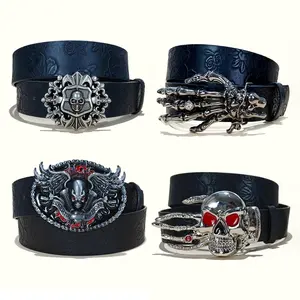 Men's Vintage Embossed Leather Belt Skull Ghost Buckle Y2K Gothic Punk Rock Hip Hop Accessory spring summer Winter Waistband
