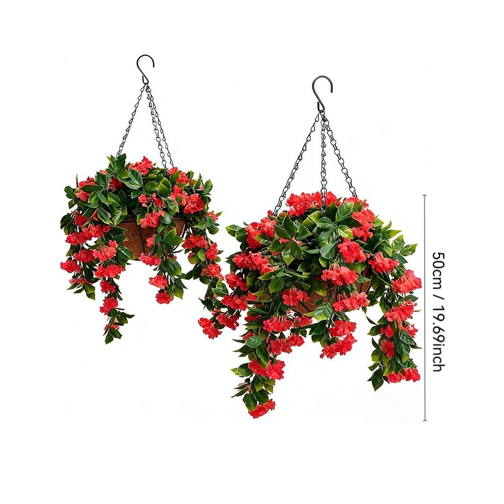 1pcs Artificial Hanging Flower Basket, Outdoor Balcony Garden Sunproof Durable No Maintenance Fake Plant Decorative Planter with Coir Pot