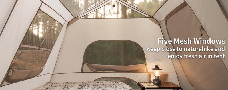 Naturehike Large Family Camping Tent with Front Awning & 60s Quick Setup – Waterproof, Sun Protection, Spacious 4-8 Person, Two-Room Design, Built-in Lights, Large Storage Space & Five-Sided Ventilation, Outdoor & Backyard Adventures