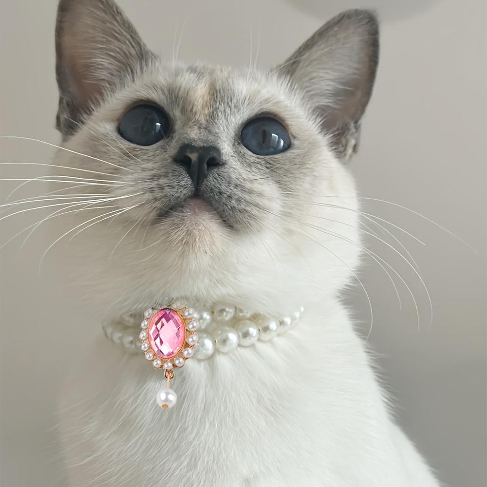Cat Necklace, Dog Pet Cat Pearl Fashion Choker Accessory, Teddy Princess Bell Collar for Small Dogs and Schnauzers