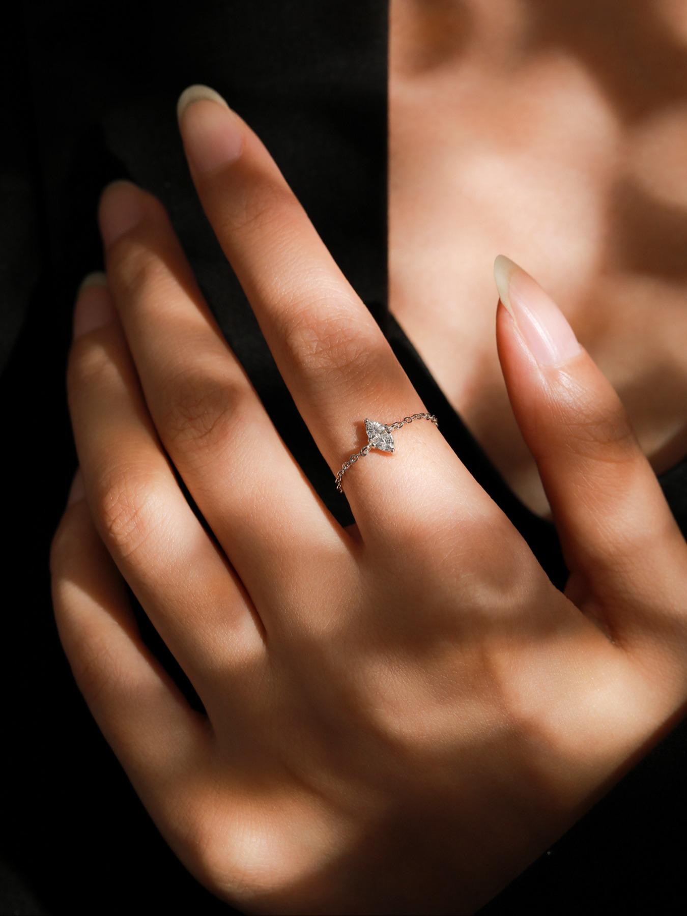 925 Sterling Silver Fashion Zircon Chain Adjustable Ring, Wedding Engagement Jewelry for Women, Trendy All-match & Exquisite Jewelry for Birthday Gift, Wedding Promise Rings