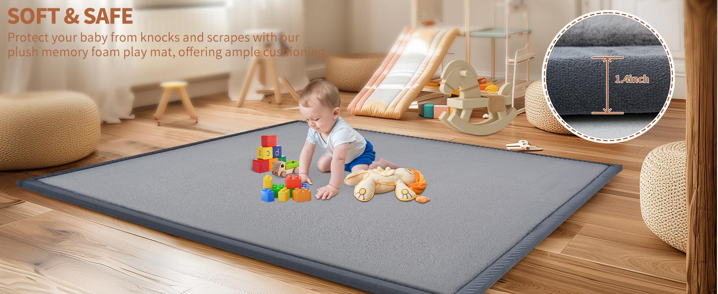 SLSY Baby Play Mat Memory Foam Nursery Rug Area Rug Yoga Mat Playmat Crawling Mat for Baby,Toddlers,Kids,Floor Mat Tatami Mat for Living Room Non-Slip 1.4" Thick
