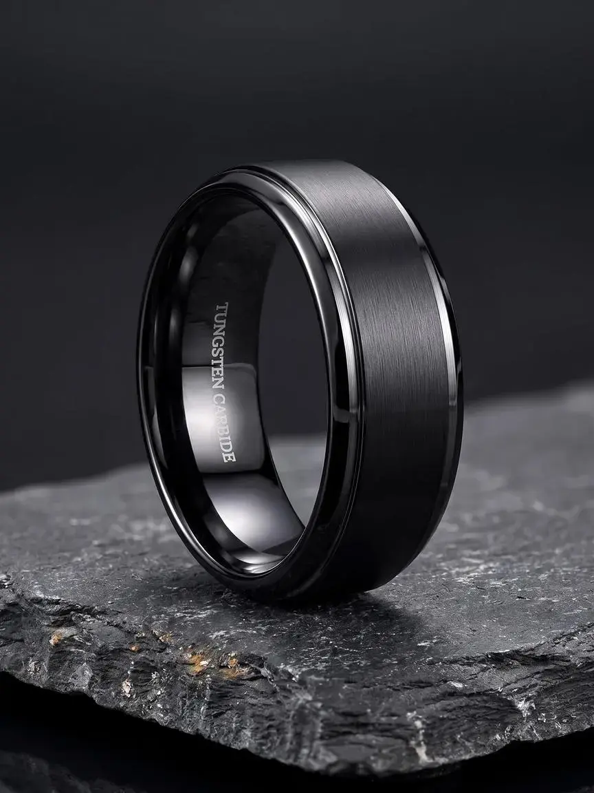 Tungsten Wedding Rings for Men Women 8MM Thickness Rings Mens Wedding Band Black/Silver/Gold Mens Rings, Matte Surface Polished Edge Engagement Promise Men Ring Jewelry Comfort Fit 6-14 Dark Aesthetic Rings