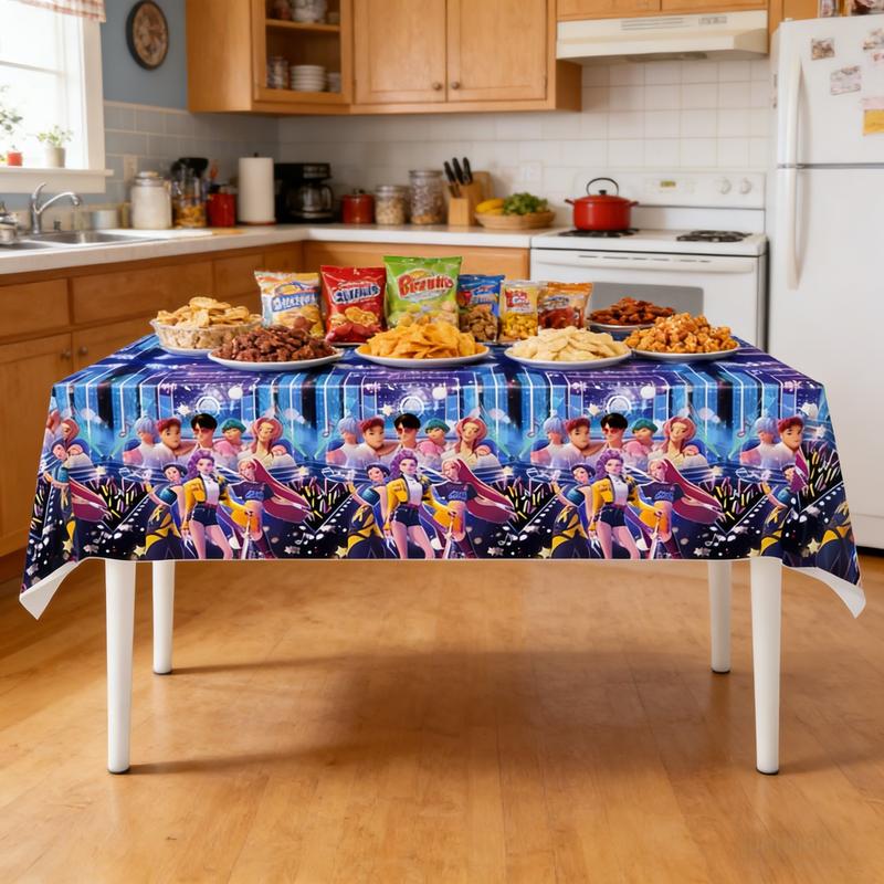 Kpop Girl Hunter Party Table Cover, Disposable Waterproof and Stain-Resistant Tablecloth for Birthdays, Camping and Everyday Decor