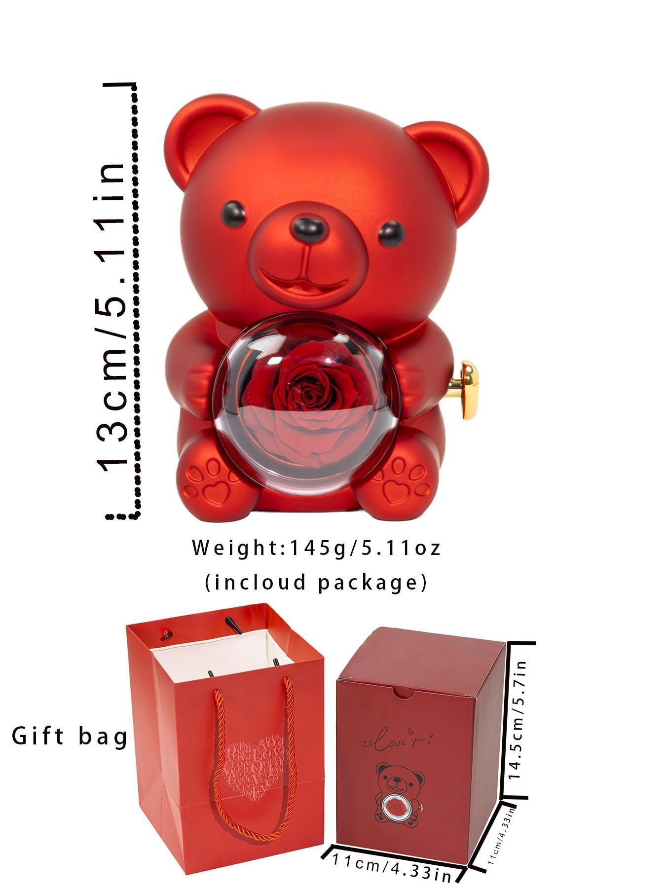 Romantic Teddy Bear with Preserved Rose and Necklace, Real Rose in Elegant Gift Box for Women, Bear Roses Gifts for Valentine's Day,Weddings,Mother's Day,Anniversary,Birthday,Christmas,