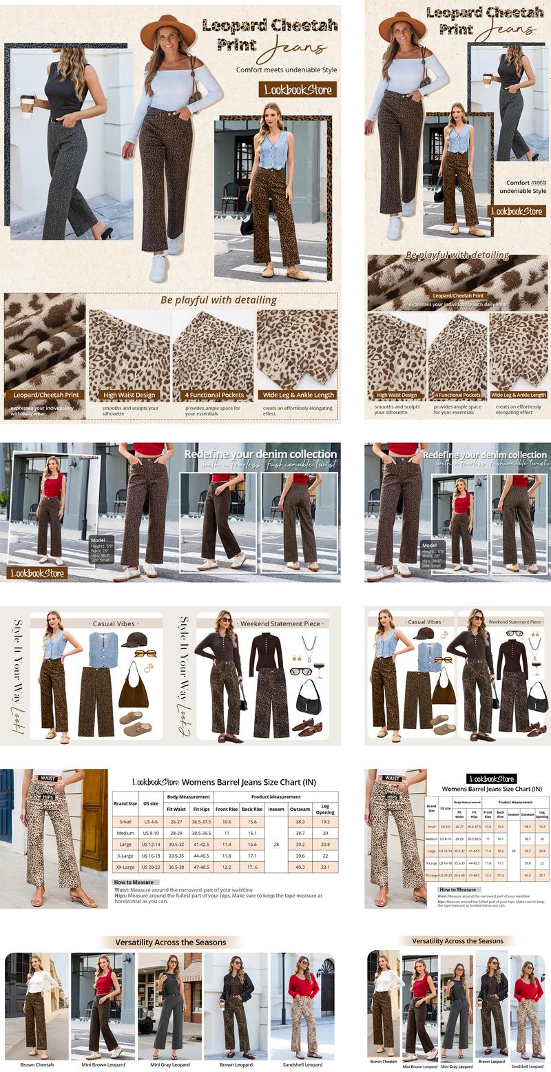 luvamia Wide Leg Jeans Woman Trendy High Waisted Leopard Cheetah Print Ankle Length Stretchy Denim Pants with Pockets