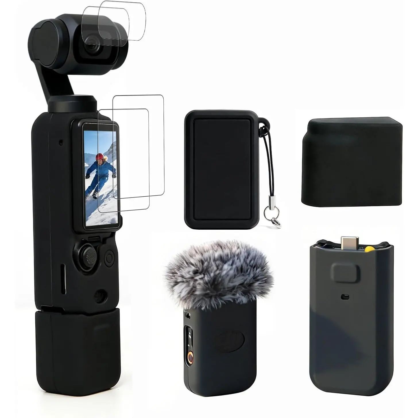 Case for Pocket 3/xtra Muse Camera, Soft Protective Case, Anti-Scratch, Slim Fit, Mic Cover, Screen Protector