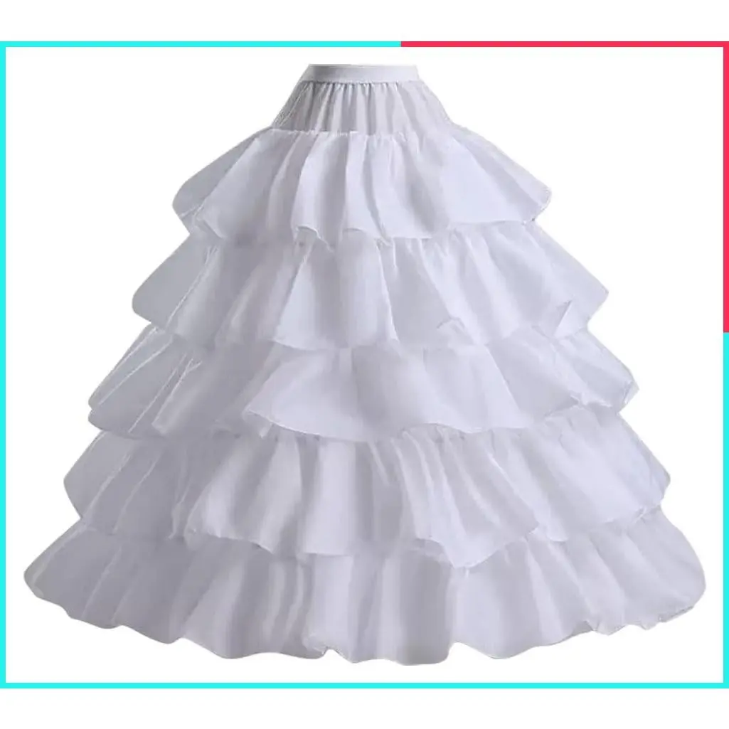 Women's 4 Hoops 5 Layers Ruffled Crinoline Petticoat Underskirt Slip for Wedding Dress